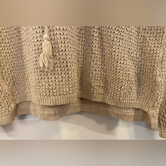 J Jill Sweater Sz XS Tan Open Stitch Lace Up V-neck - Picture 5 of 8